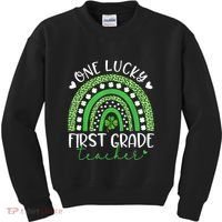 One Lucky First Grade Teacher St Patricks Day Funny Rainbow Kids Sweatshirt thumb 0