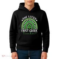 One Lucky First Grade Teacher St Patricks Day Funny Rainbow Kids Hoodie thumb 4
