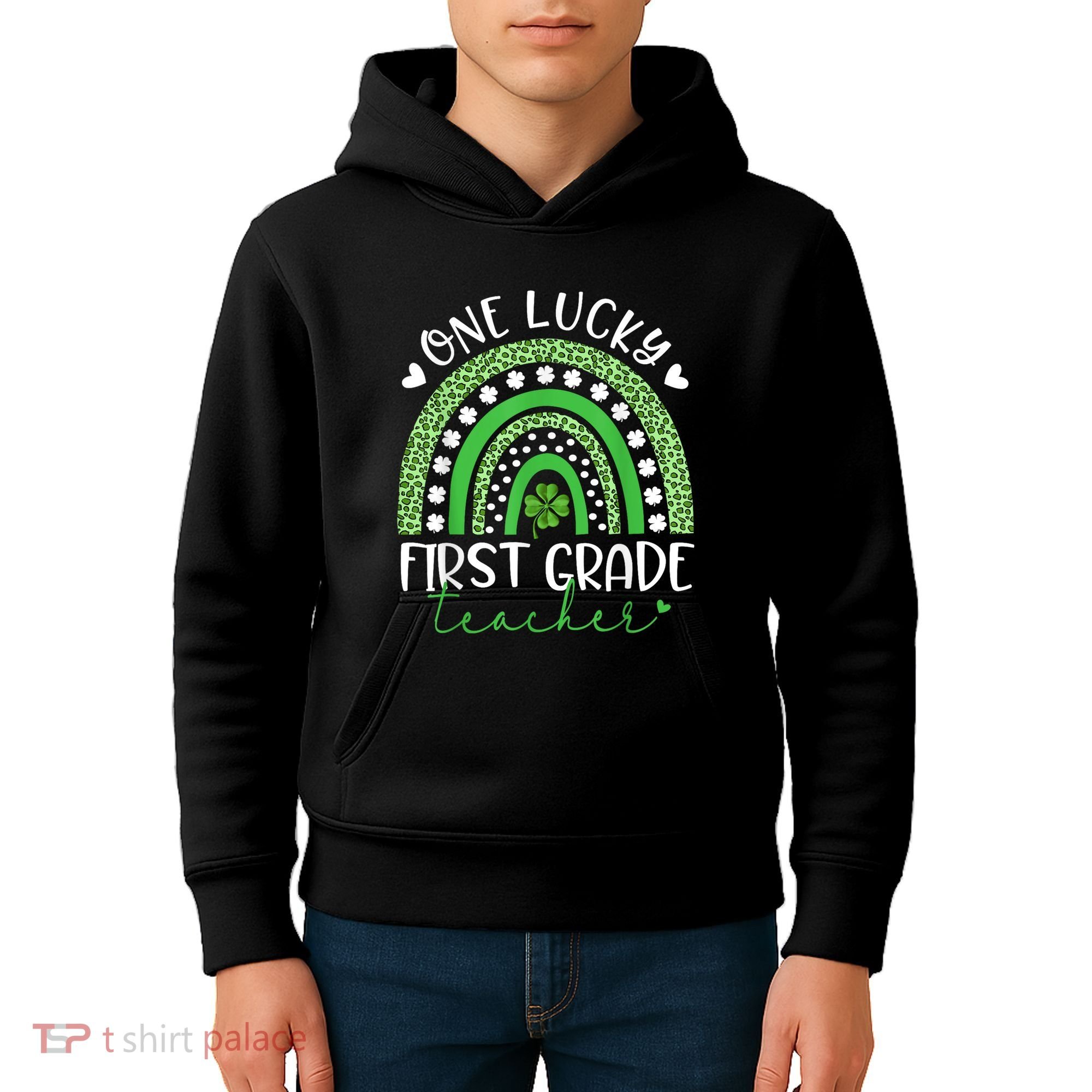 One Lucky First Grade Teacher St Patricks Day Funny Rainbow Kids Hoodie