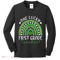 One Lucky First Grade Teacher St Patricks Day Funny Rainbow Kids Long Sleeve Shirt thumb 0