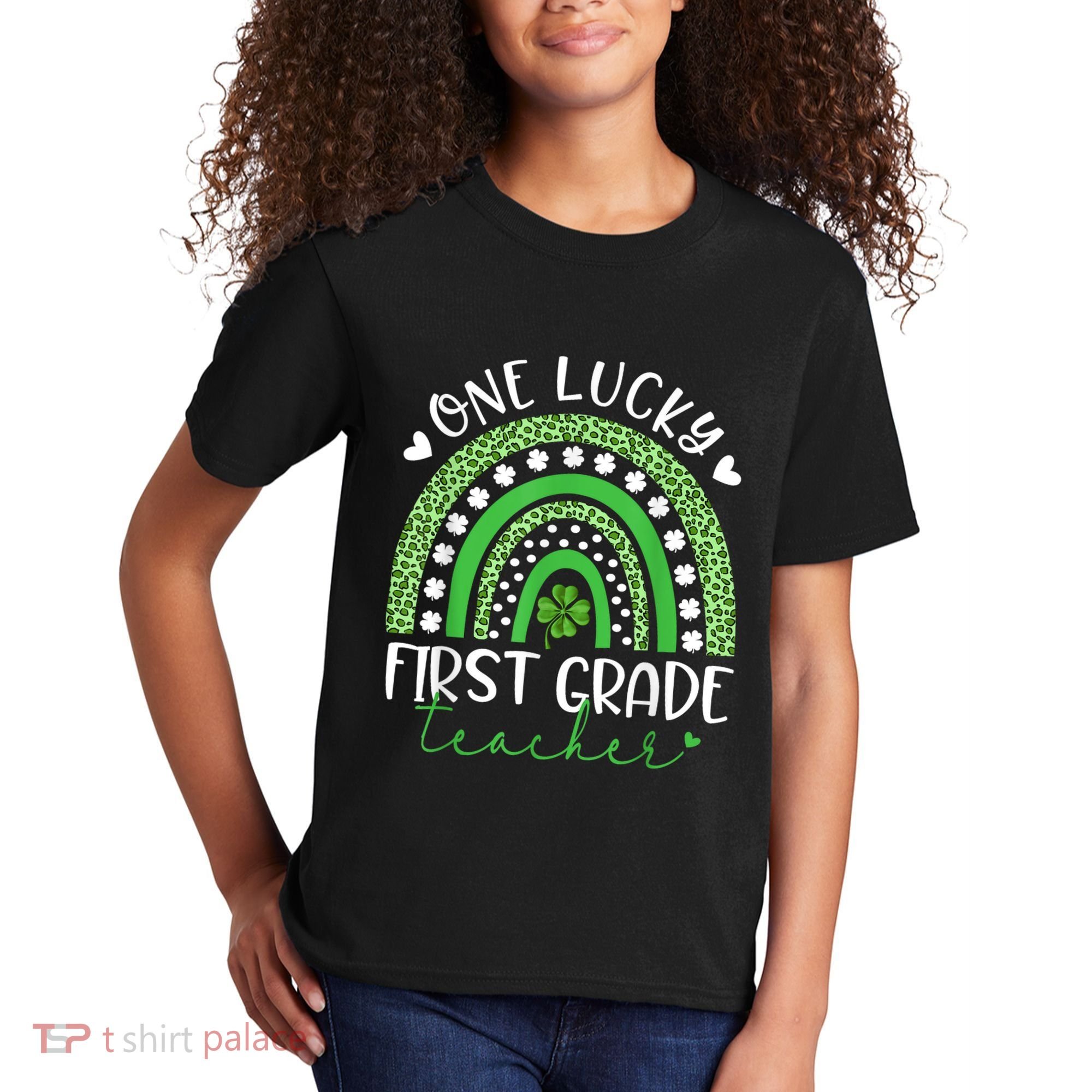 One Lucky First Grade Teacher St Patricks Day Funny Rainbow Kids T-Shirt