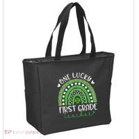 One Lucky First Grade Teacher St Patricks Day Funny Rainbow Tote Bag thumb 2