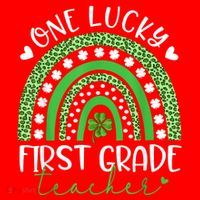 One Lucky First Grade Teacher St Patricks Day Funny Rainbow Santa Hat thumb 1