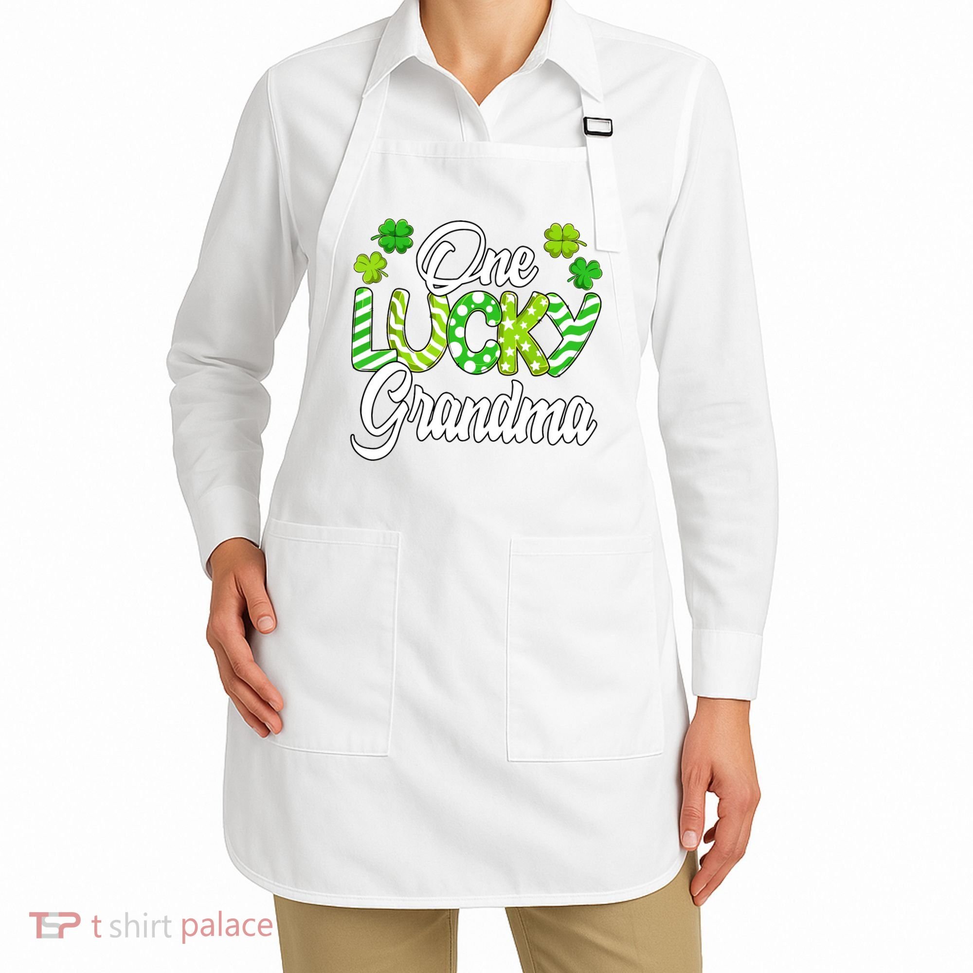 One Lucky Grandma Shamrock Irish Grandma St Patricks Day Apron