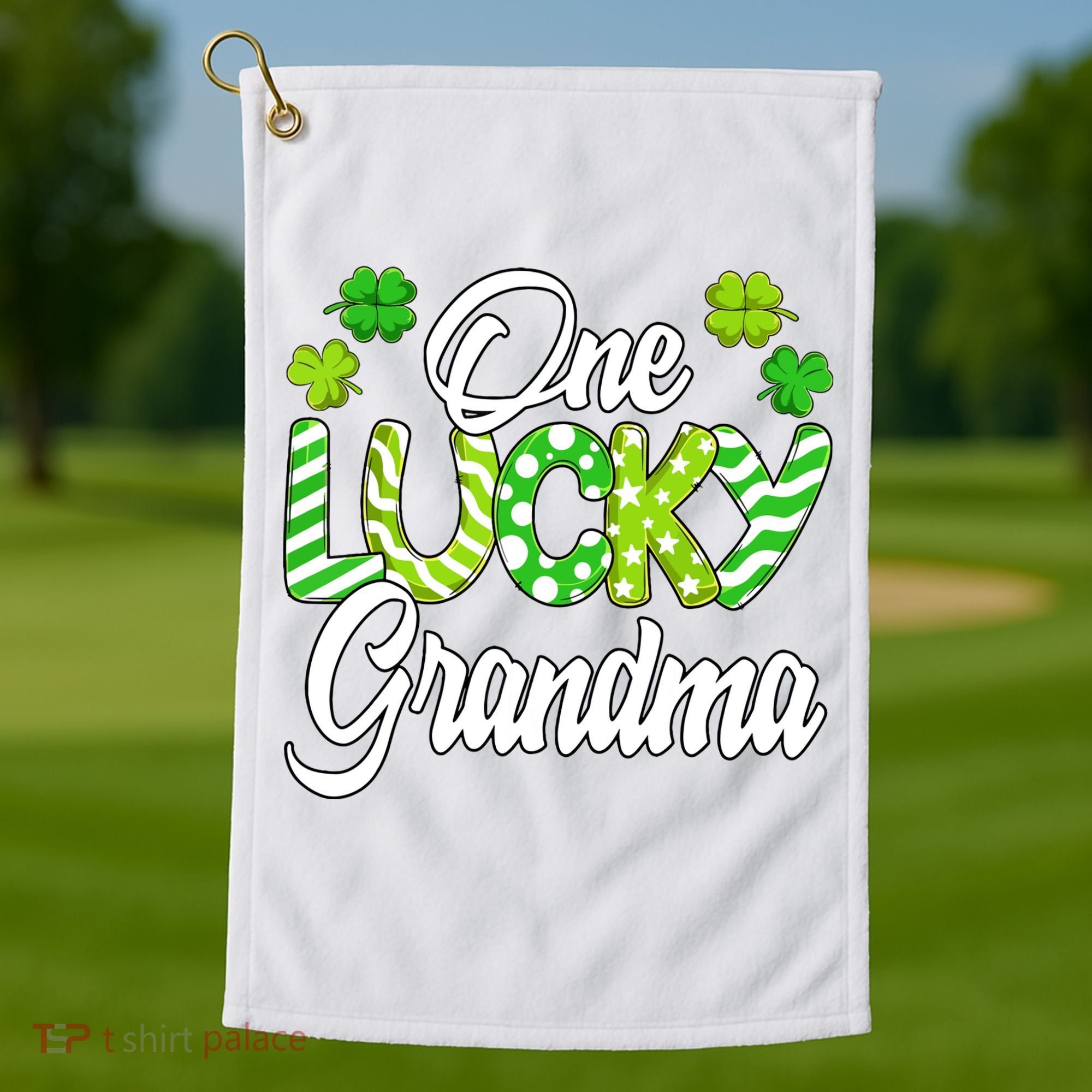 One Lucky Grandma Shamrock Irish Grandma St Patricks Day Golf Towel