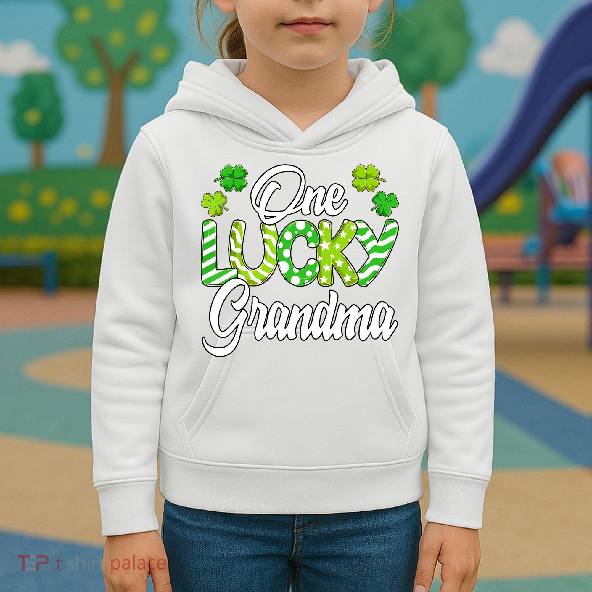 One Lucky Grandma Shamrock Irish Grandma St Patricks Day Kids Hoodie