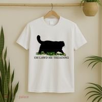 Oh Lawd He Treading Black Cat T-Shirt thumb 2