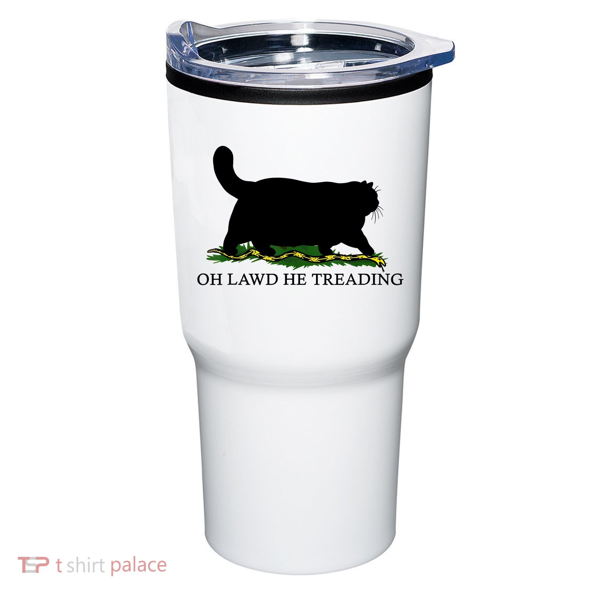 Oh Lawd He Treading Black Cat Tumbler