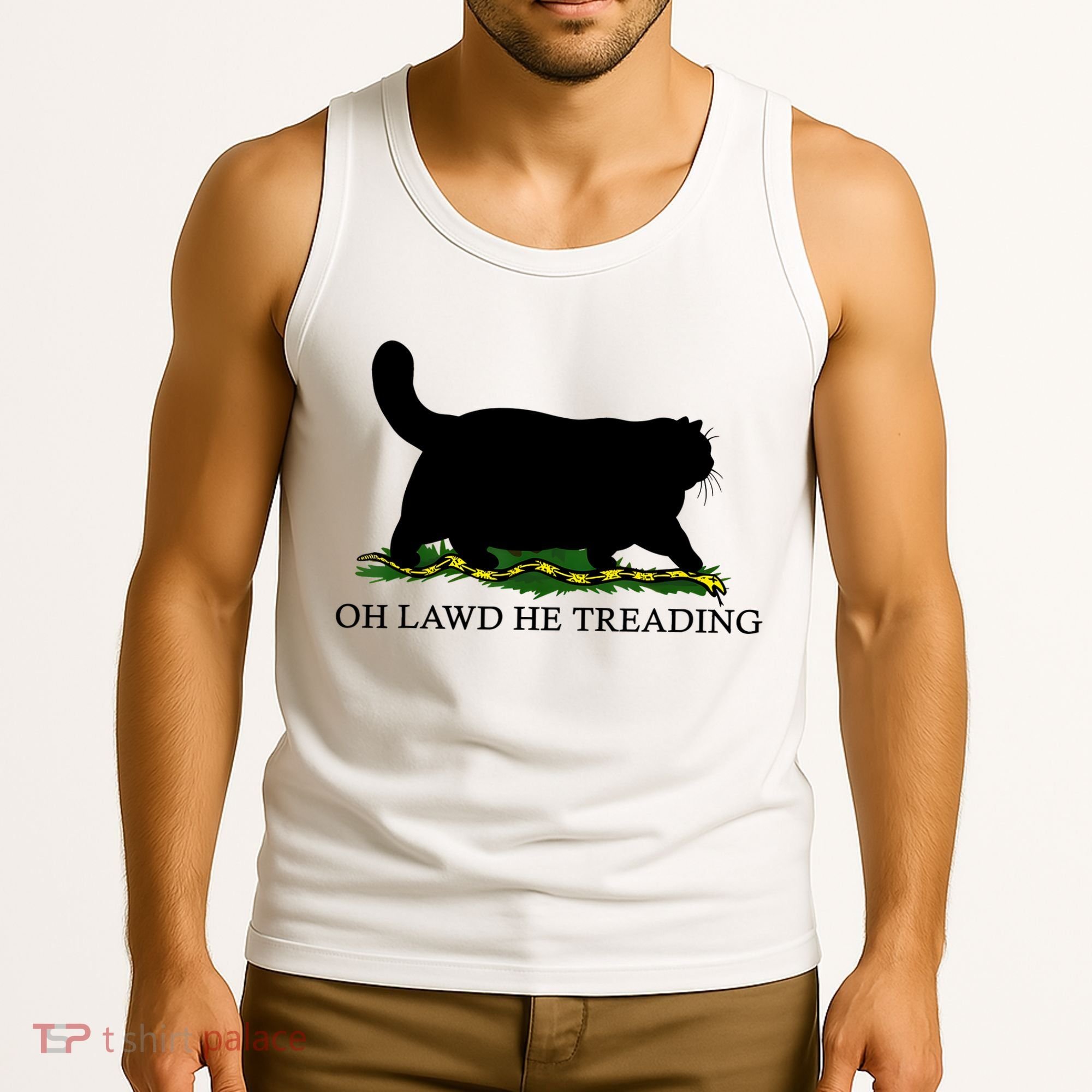 Oh Lawd He Treading Black Cat Tank Top