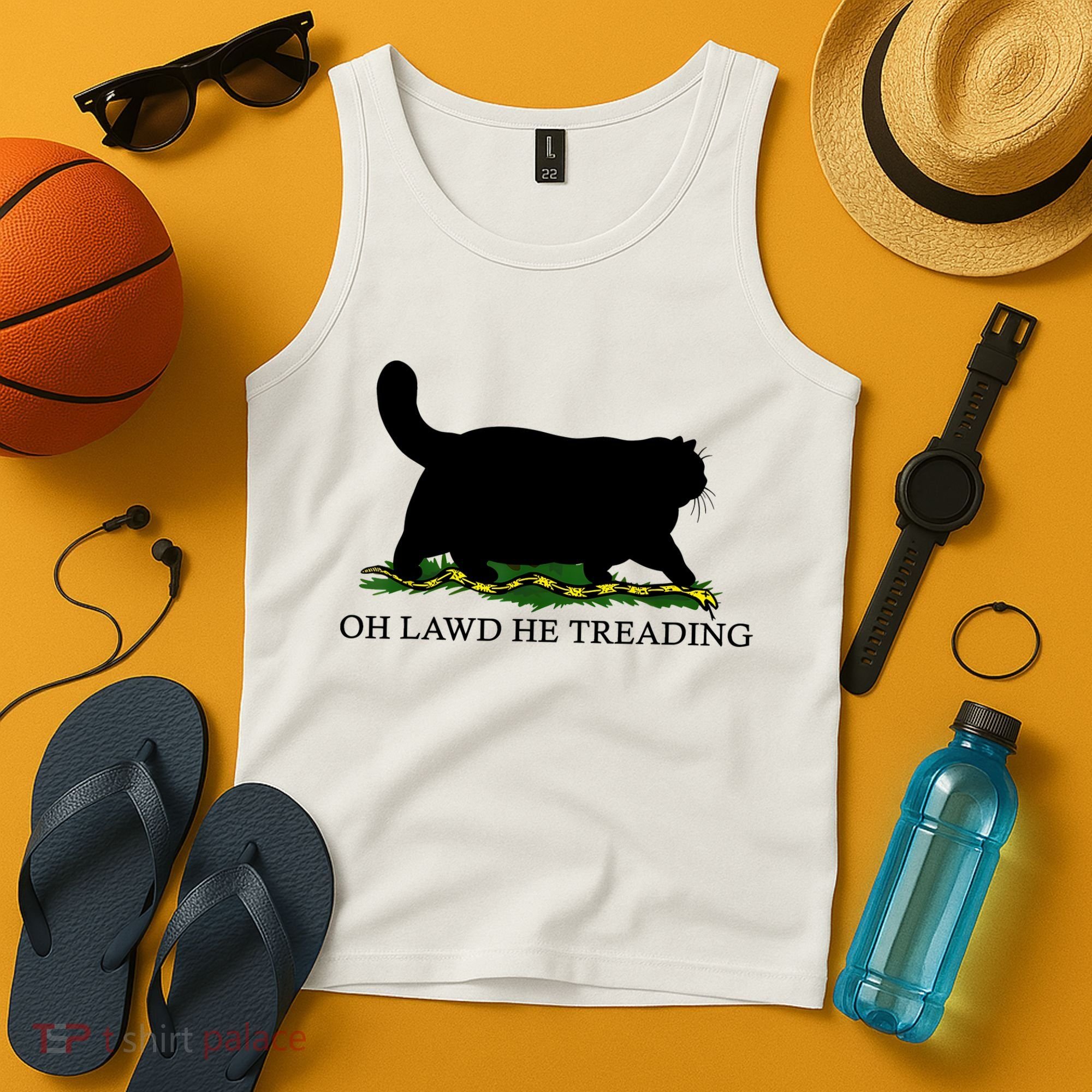 Oh Lawd He Treading Black Cat Tank Top