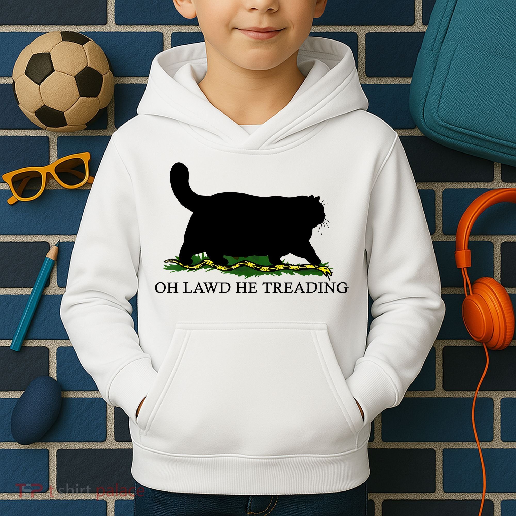 Oh Lawd He Treading Black Cat Kids Hoodie