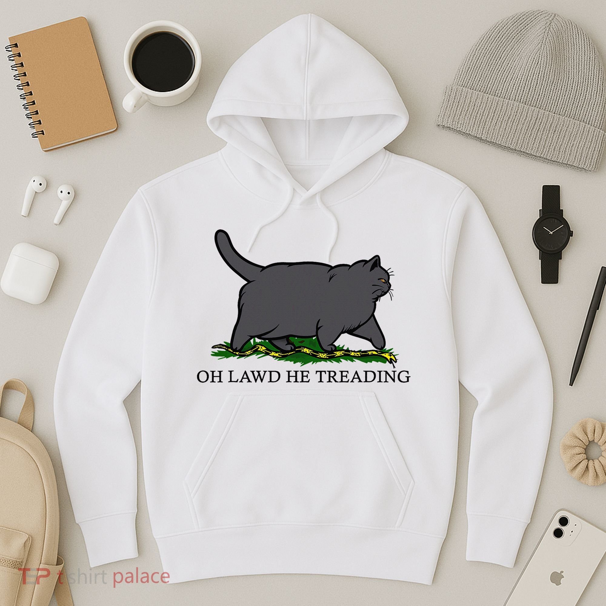 Oh Lawd He Treading Funny Fat Cat Hoodie