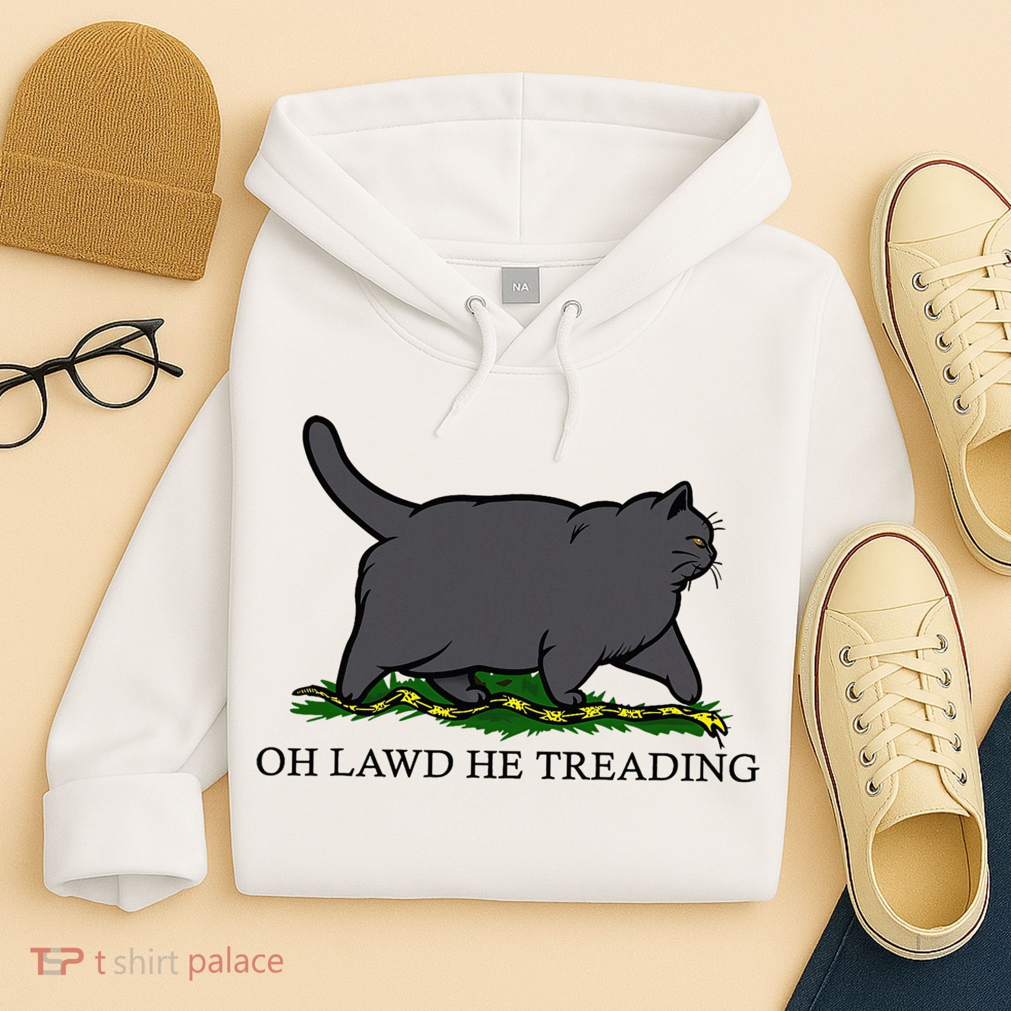 Oh Lawd He Treading Funny Fat Cat Hoodie