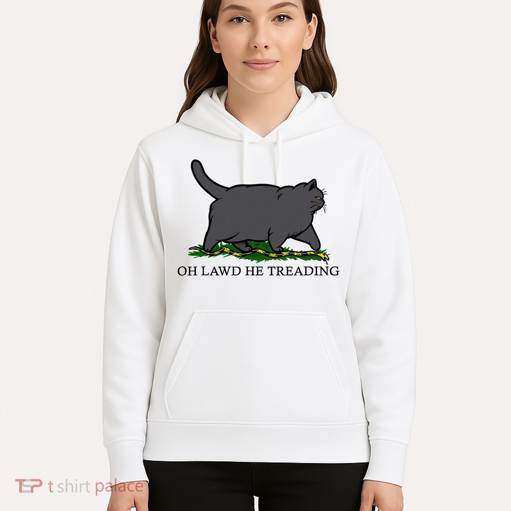 Oh Lawd He Treading Funny Fat Cat Hoodie