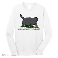Oh Lawd He Treading Funny Fat Cat Long Sleeve Shirt thumb 0
