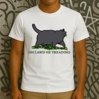 Oh Lawd He Treading Funny Fat Cat T-Shirt thumb 3