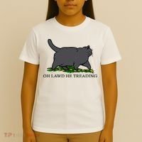 Oh Lawd He Treading Funny Fat Cat T-Shirt thumb 4
