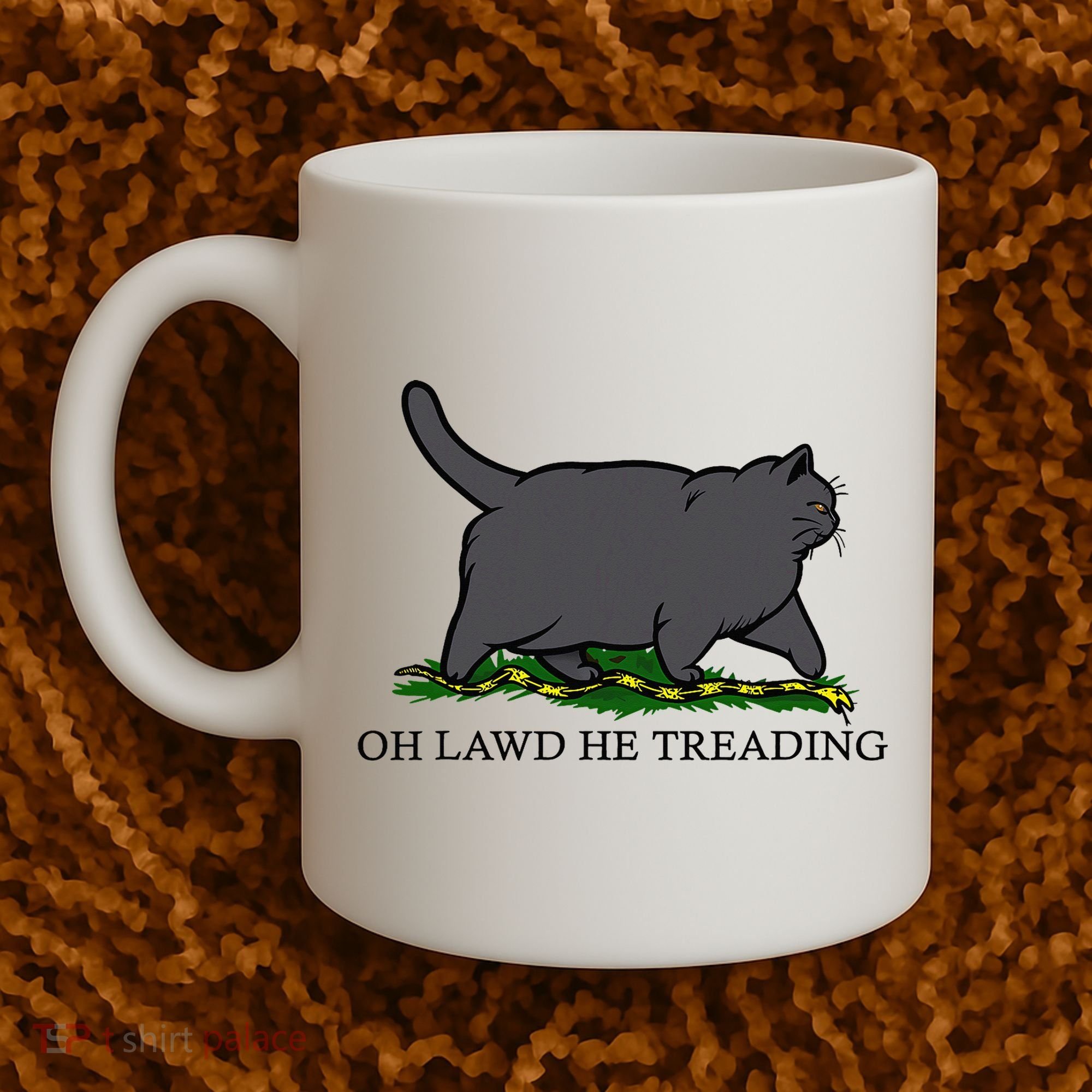 Oh Lawd He Treading Funny Fat Cat Coffee Mug