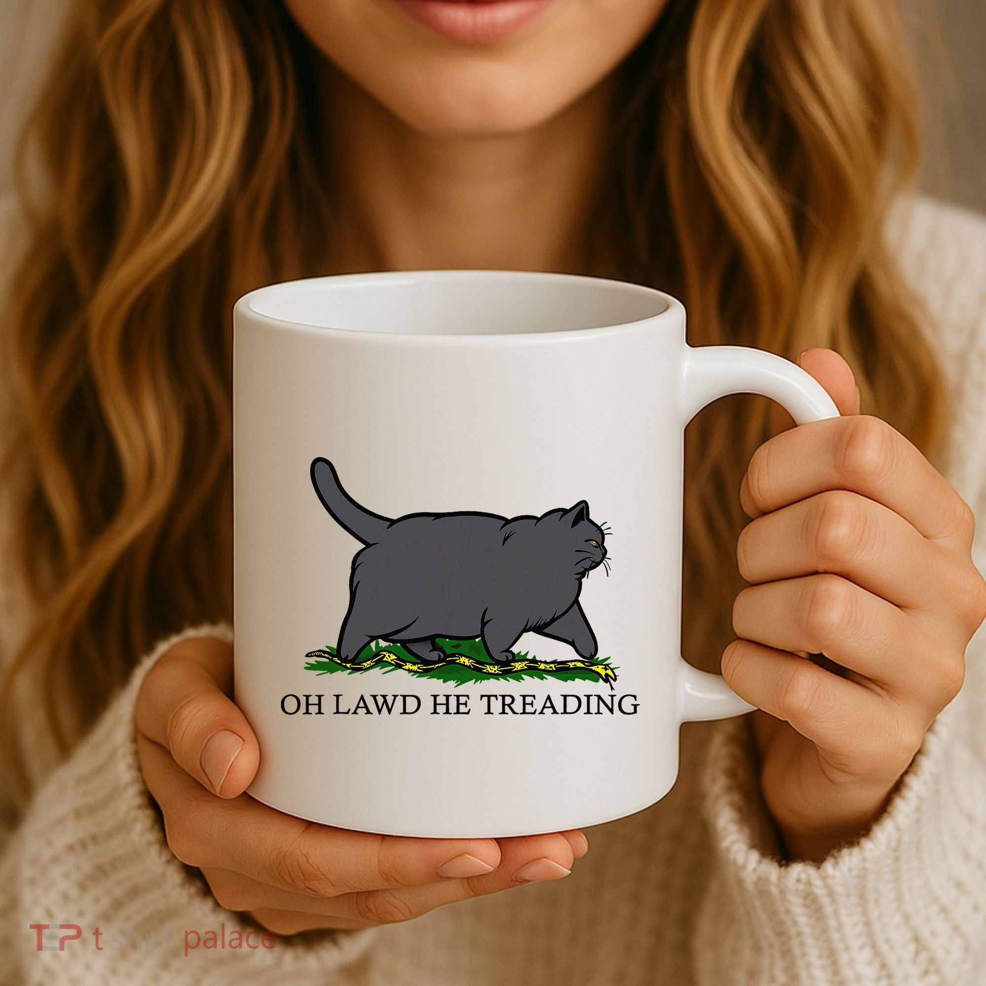 Oh Lawd He Treading Funny Fat Cat Coffee Mug