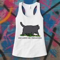 Oh Lawd He Treading Funny Fat Cat Women's Tank Top thumb 3