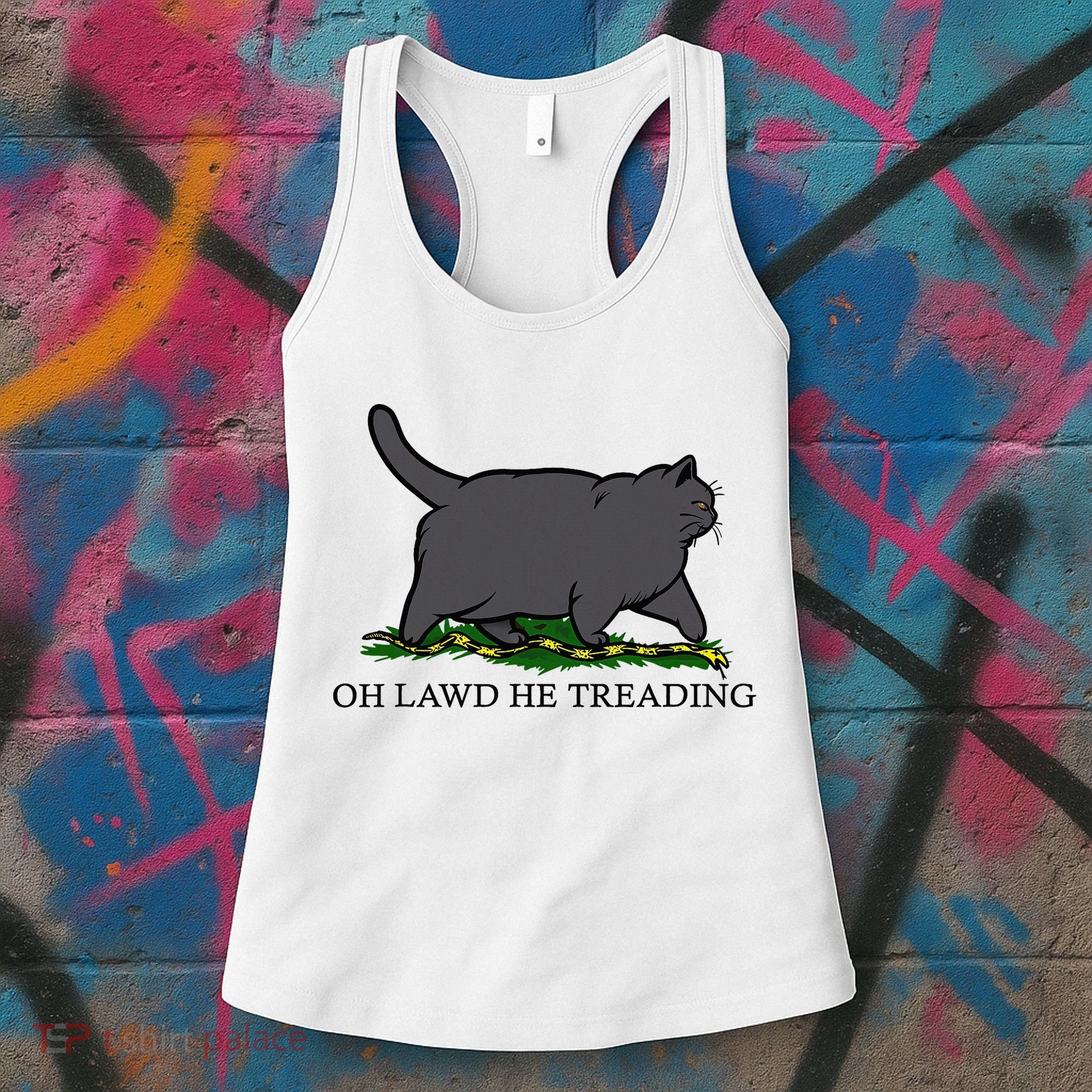 Oh Lawd He Treading Funny Fat Cat Women's Tank Top