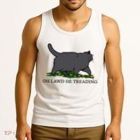 Oh Lawd He Treading Funny Fat Cat Tank Top thumb 3