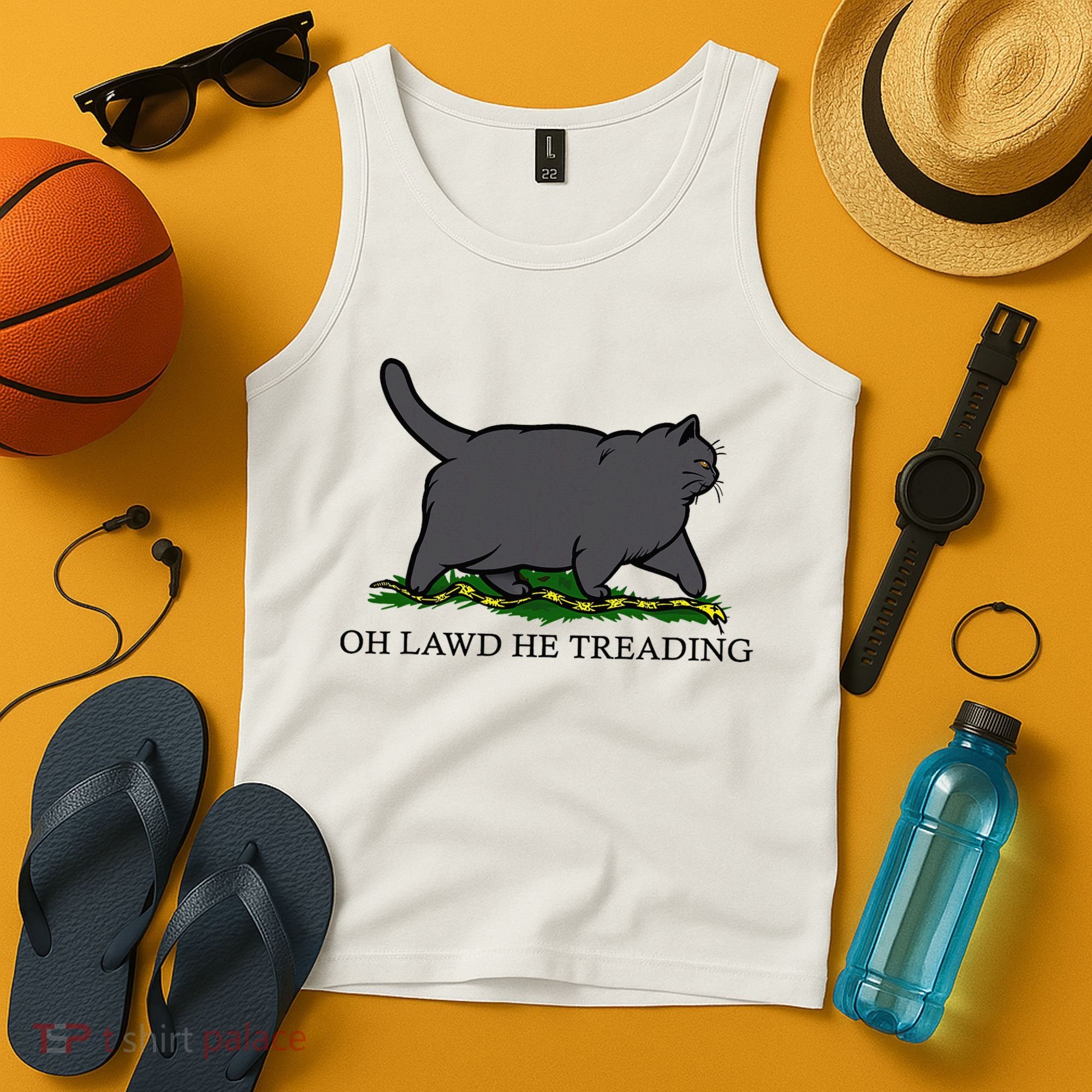 Oh Lawd He Treading Funny Fat Cat Tank Top