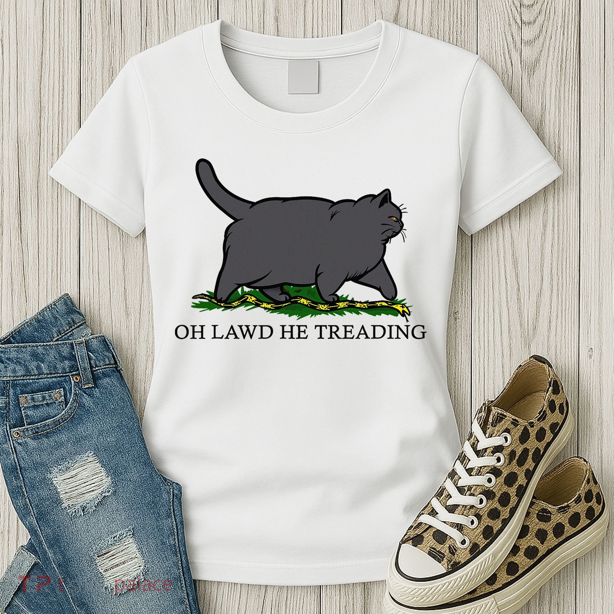 Oh Lawd He Treading Funny Fat Cat Women's T-Shirt