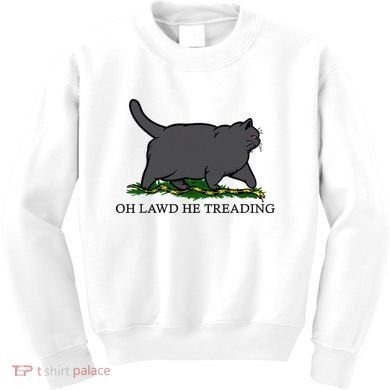Oh Lawd He Treading Funny Fat Cat Kids Sweatshirt