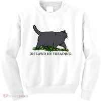 Oh Lawd He Treading Funny Fat Cat Kids Sweatshirt thumb 0