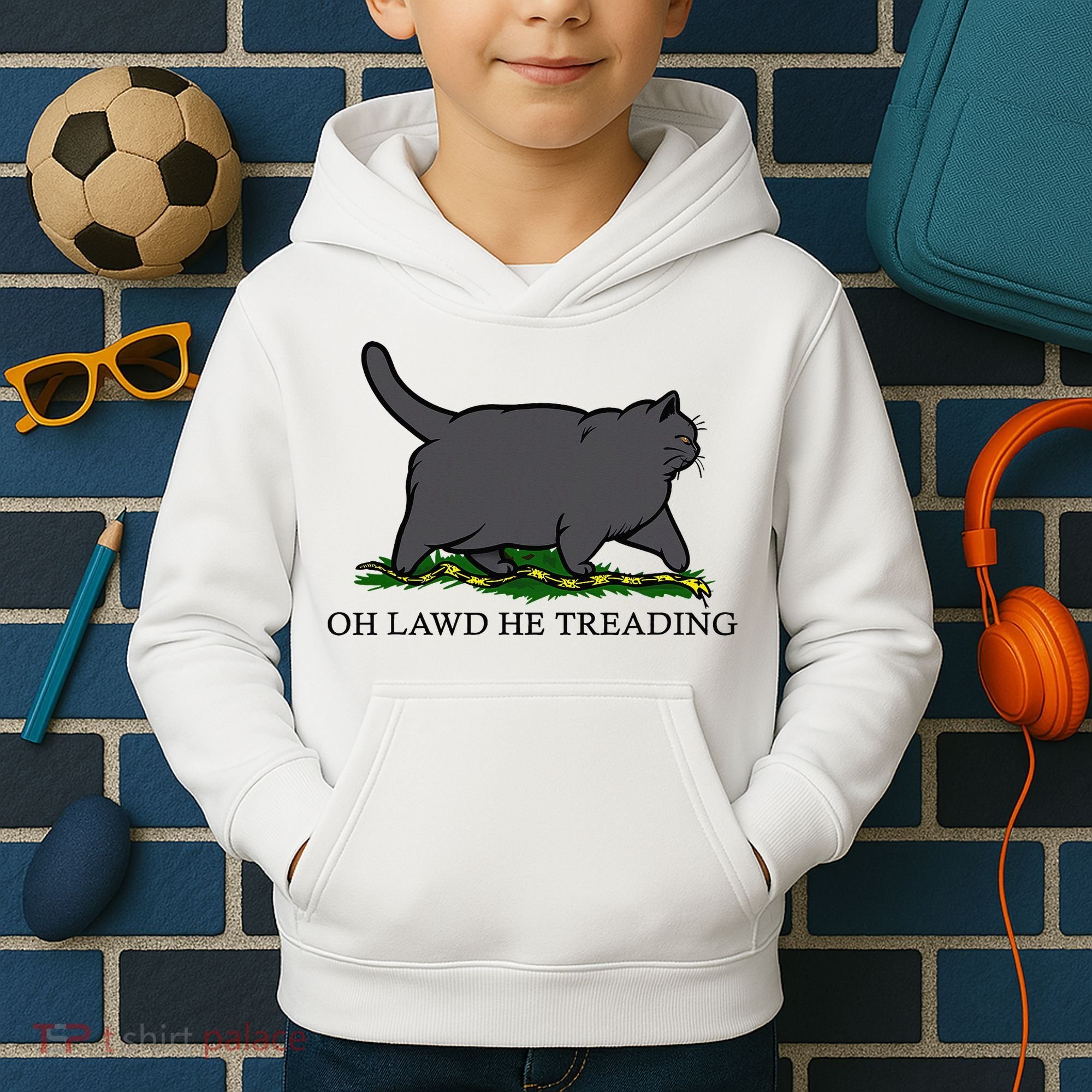 Oh Lawd He Treading Funny Fat Cat Kids Hoodie