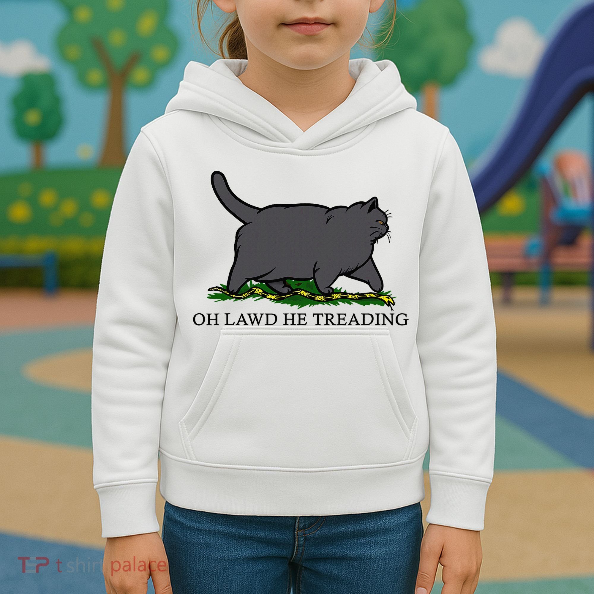 Oh Lawd He Treading Funny Fat Cat Kids Hoodie