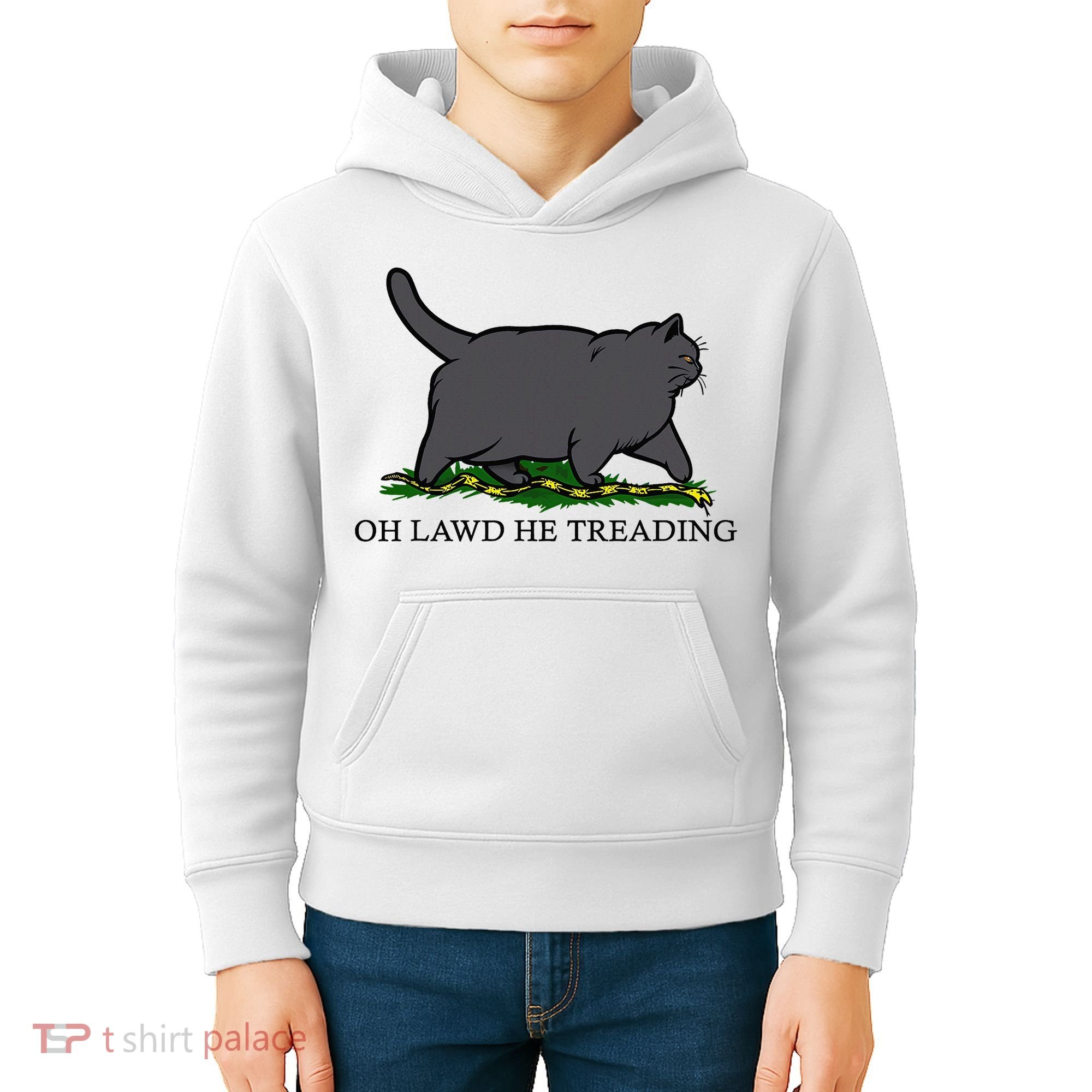 Oh Lawd He Treading Funny Fat Cat Kids Hoodie