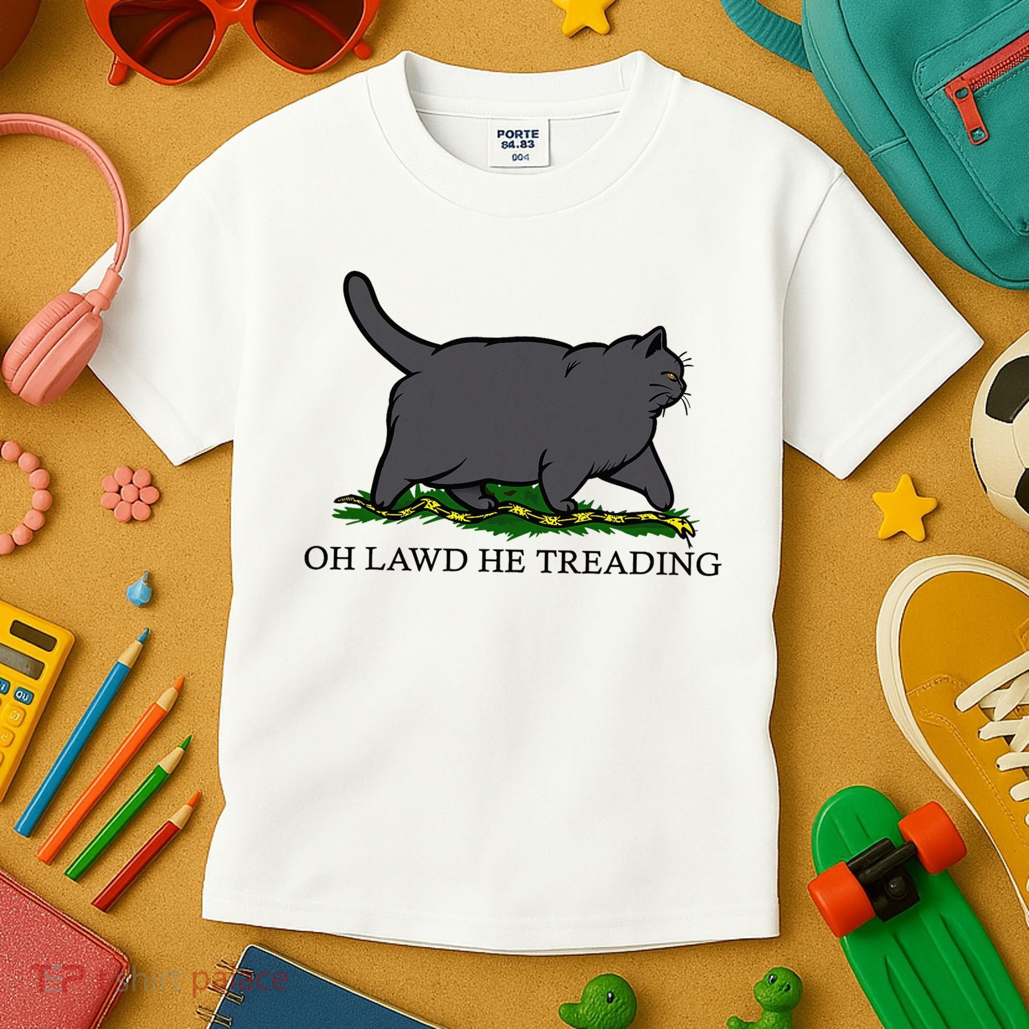 Oh Lawd He Treading Funny Fat Cat Kids T-Shirt