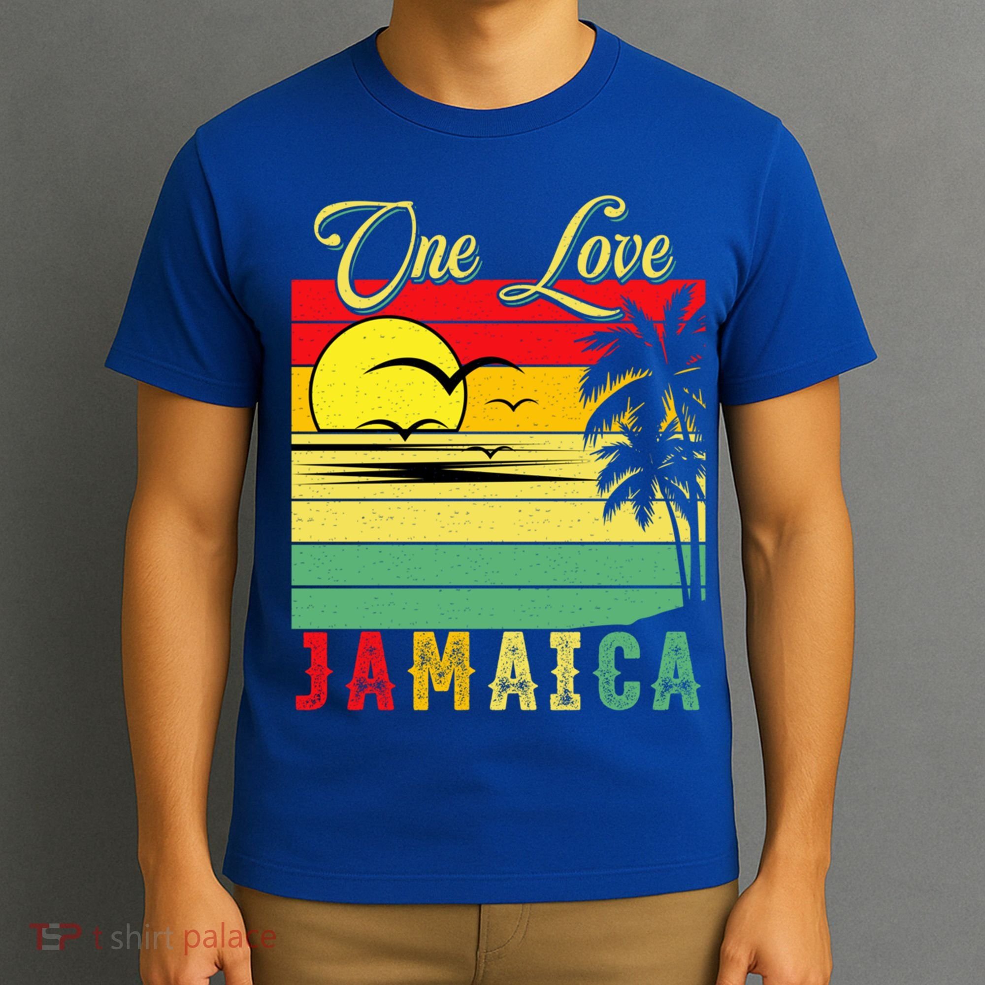 One Love Jamaica Summer Vacation Family Vintage Sunset Beach Gift T-Shirt