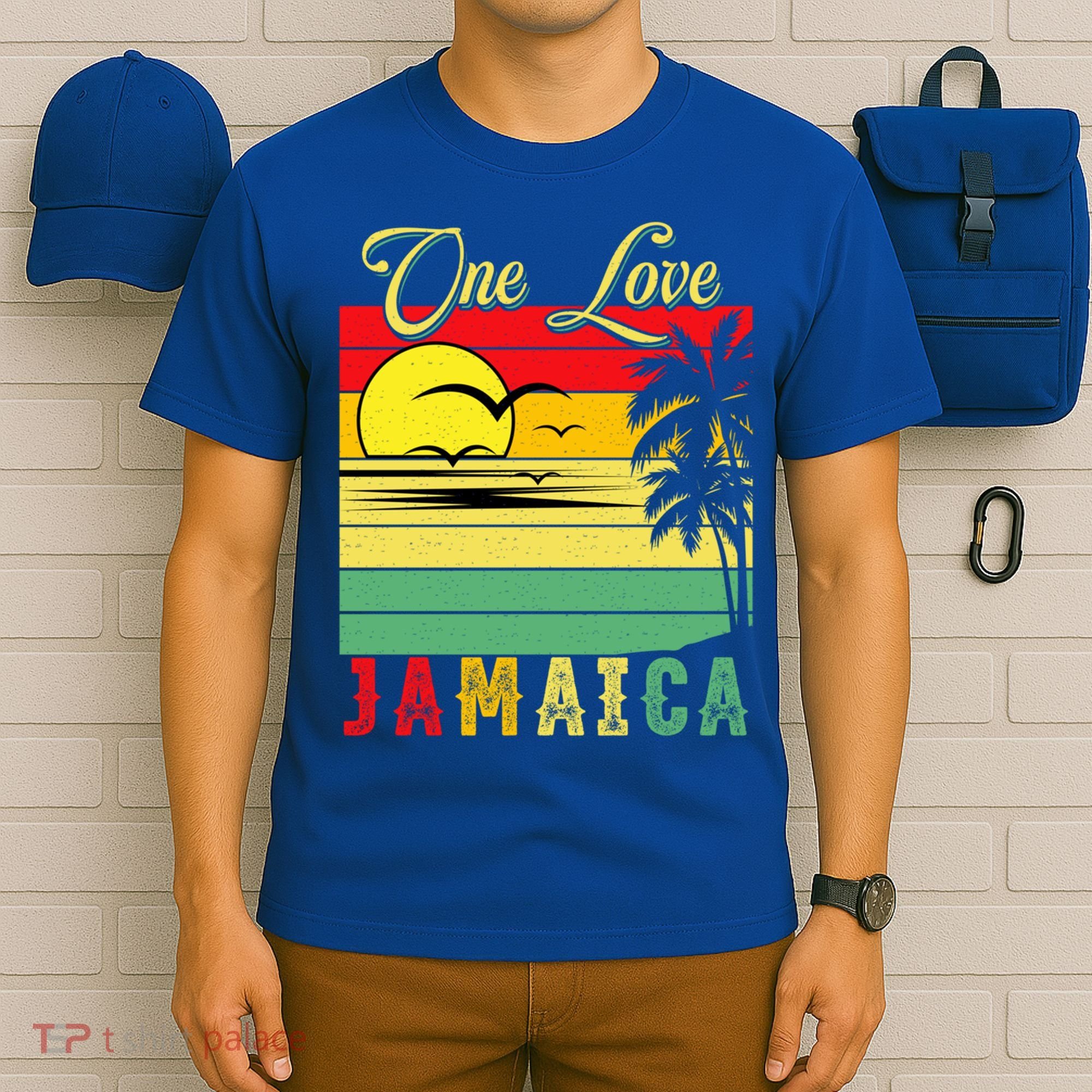 One Love Jamaica Summer Vacation Family Vintage Sunset Beach Gift T-Shirt