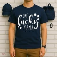 One Lucky Mama St Patricks Day Irish Mom Shamrock Momma T-Shirt thumb 6