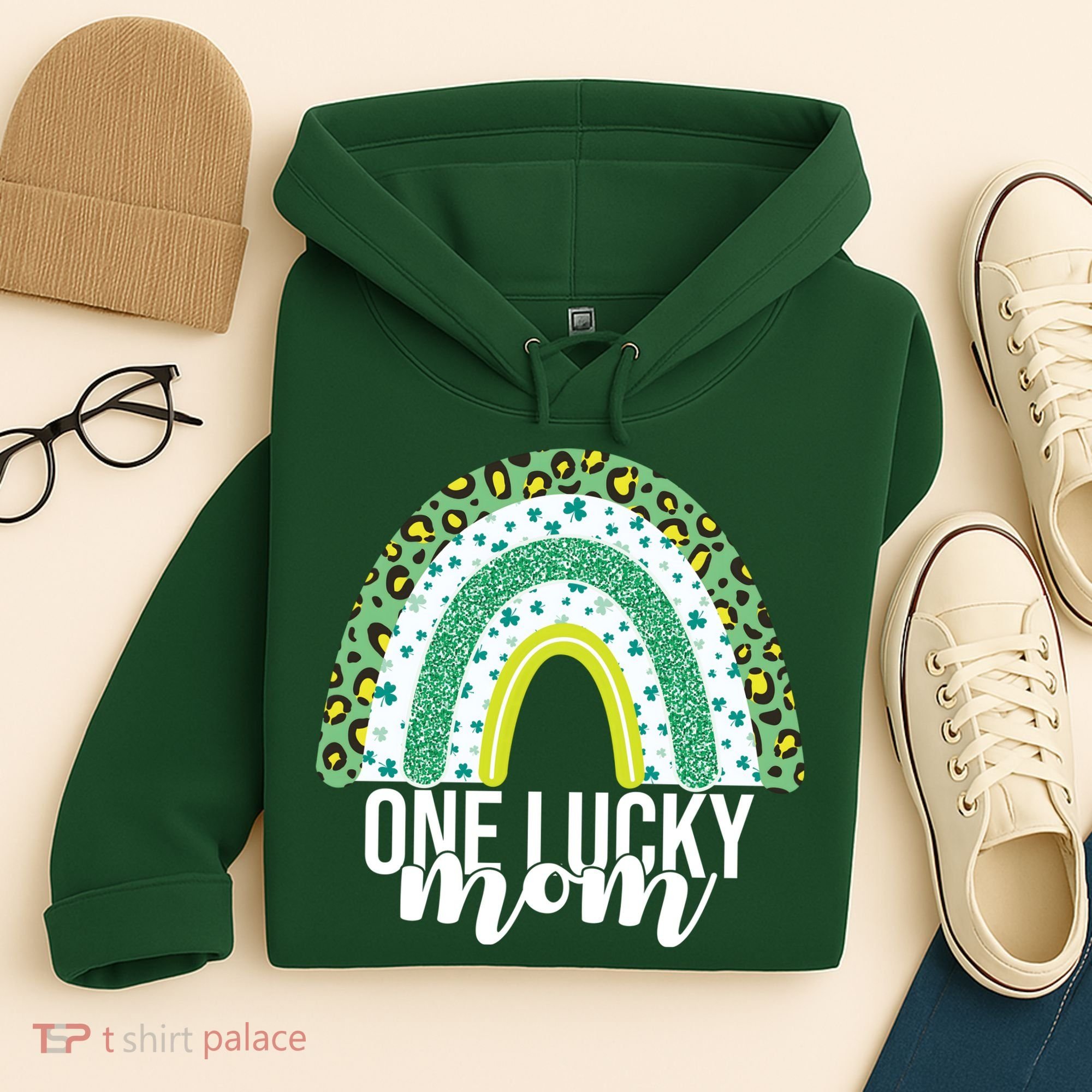 One Lucky Mom Rainbow St Patrick's Day Hoodie