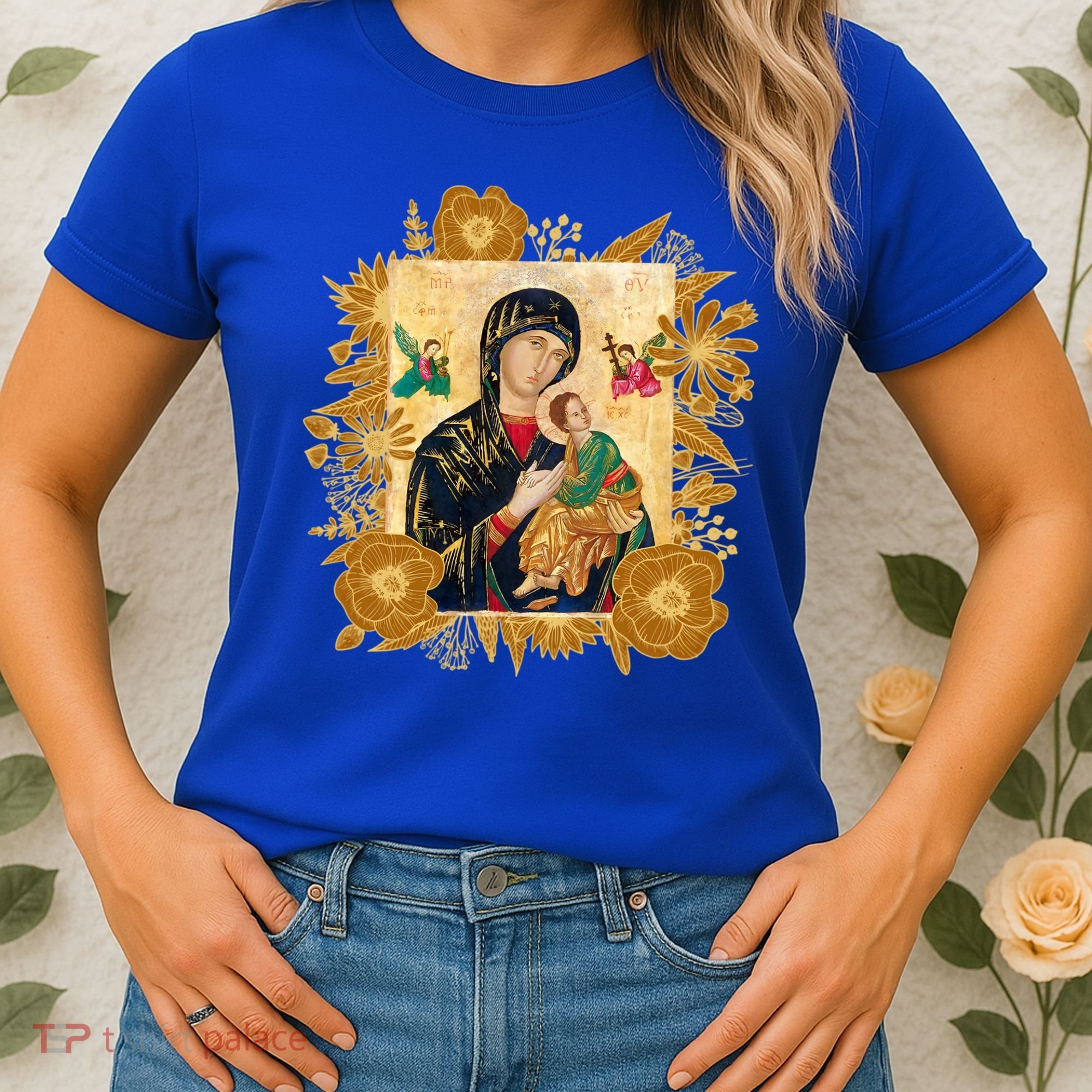 Our Lady Of Perpetual Help Blessed Mother Mary Catholic Icon Gift Women's T-Shirt
