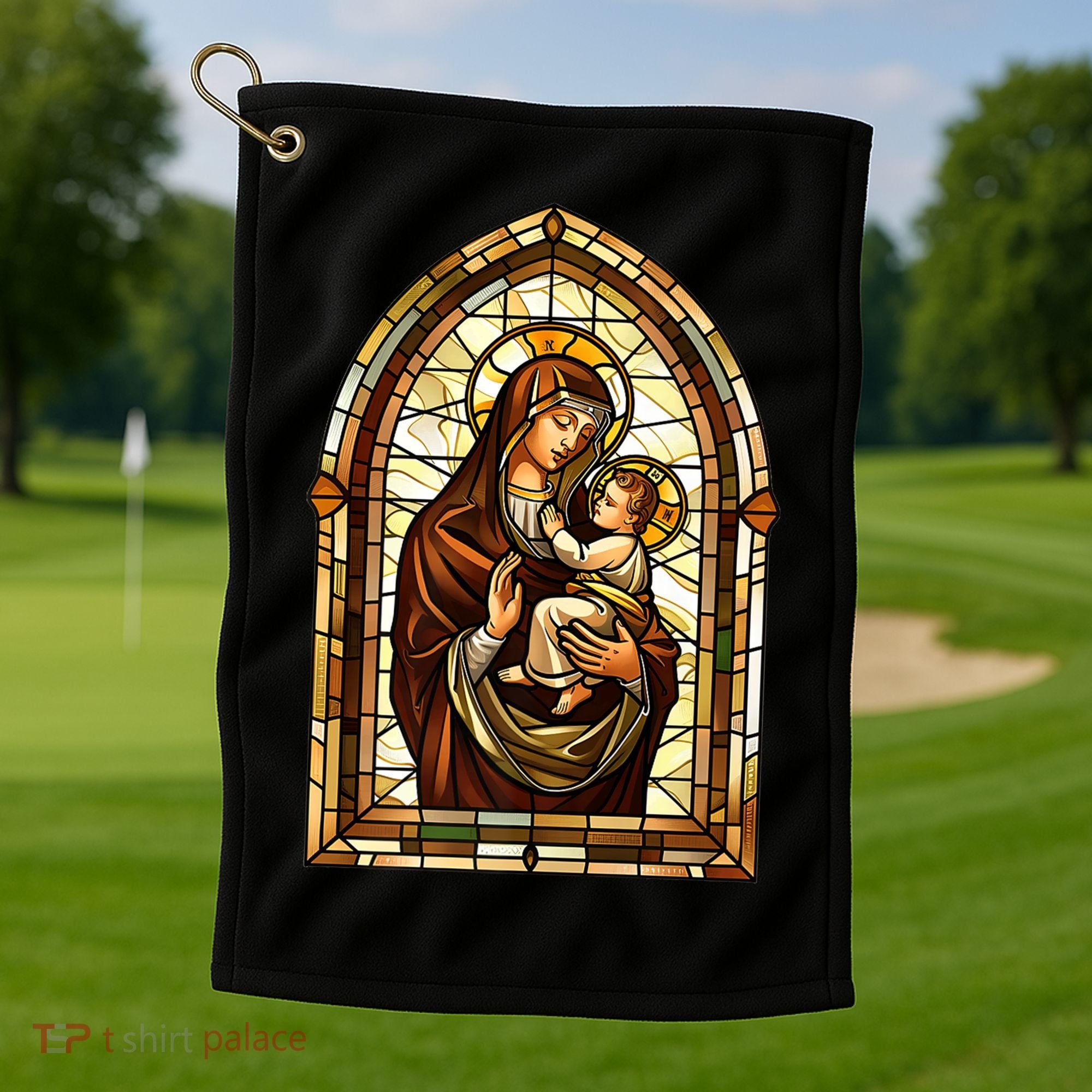 Our Lady Of Mount Carmel Stained Glass Gift Golf Towel