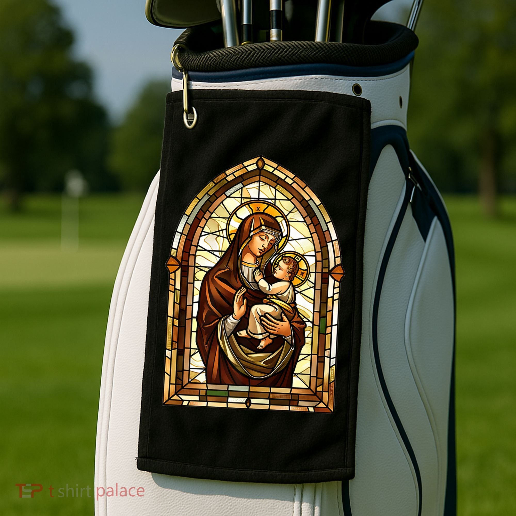Our Lady Of Mount Carmel Stained Glass Gift Golf Towel