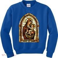 Our Lady Of Mount Carmel Stained Glass Gift Kids Sweatshirt thumb 0
