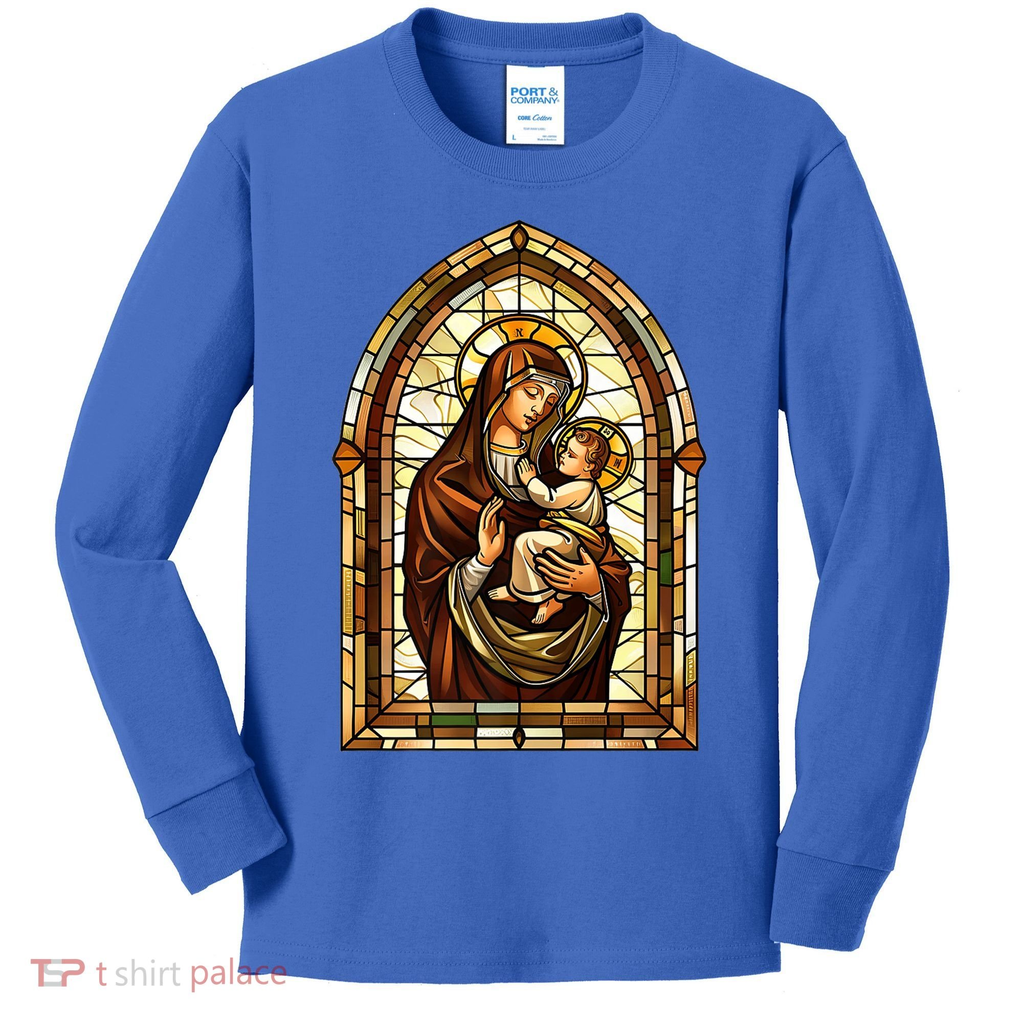 Our Lady Of Mount Carmel Stained Glass Gift Kids Long Sleeve Shirt