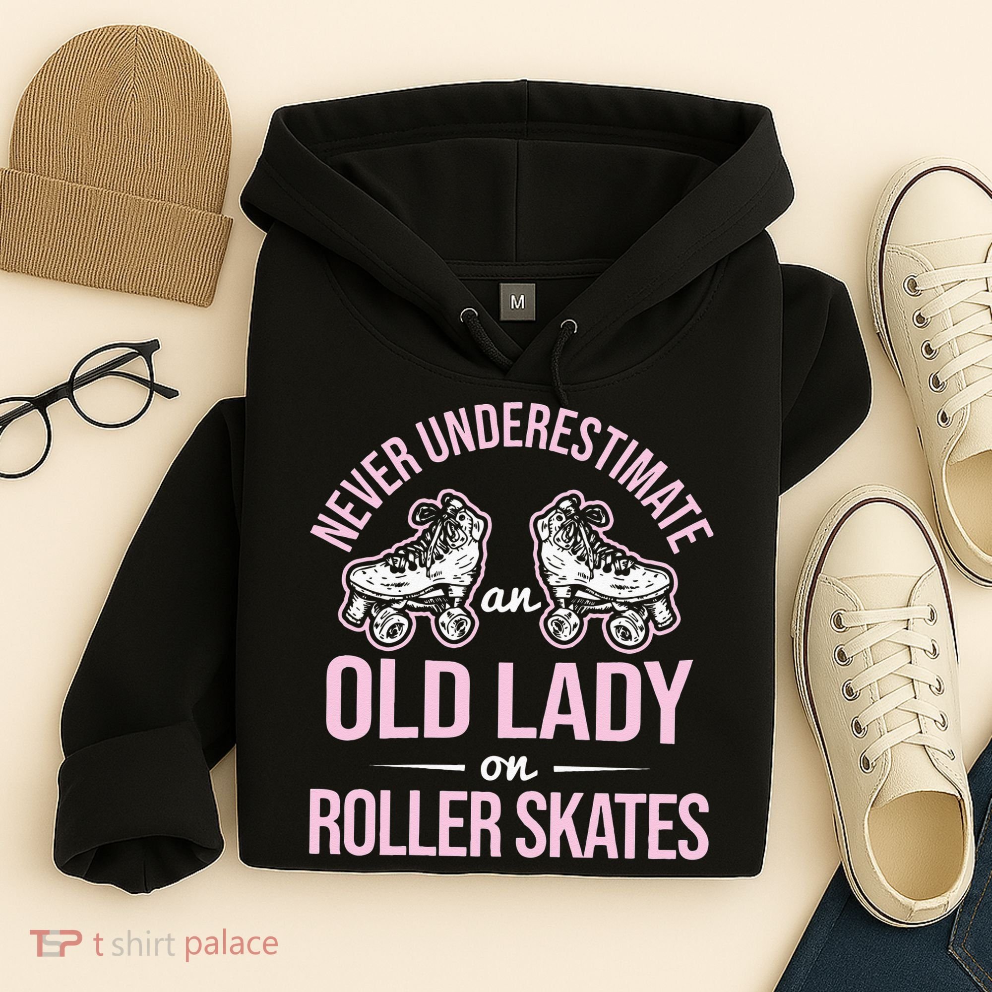 Old Lady On Roller Derby Roller Skating Roller Skate Hoodie