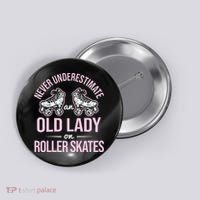 Old Lady On Roller Derby Roller Skating Roller Skate Button thumb 0