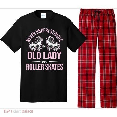 Old Lady On Roller Derby Roller Skating Roller Skate Pajama Set