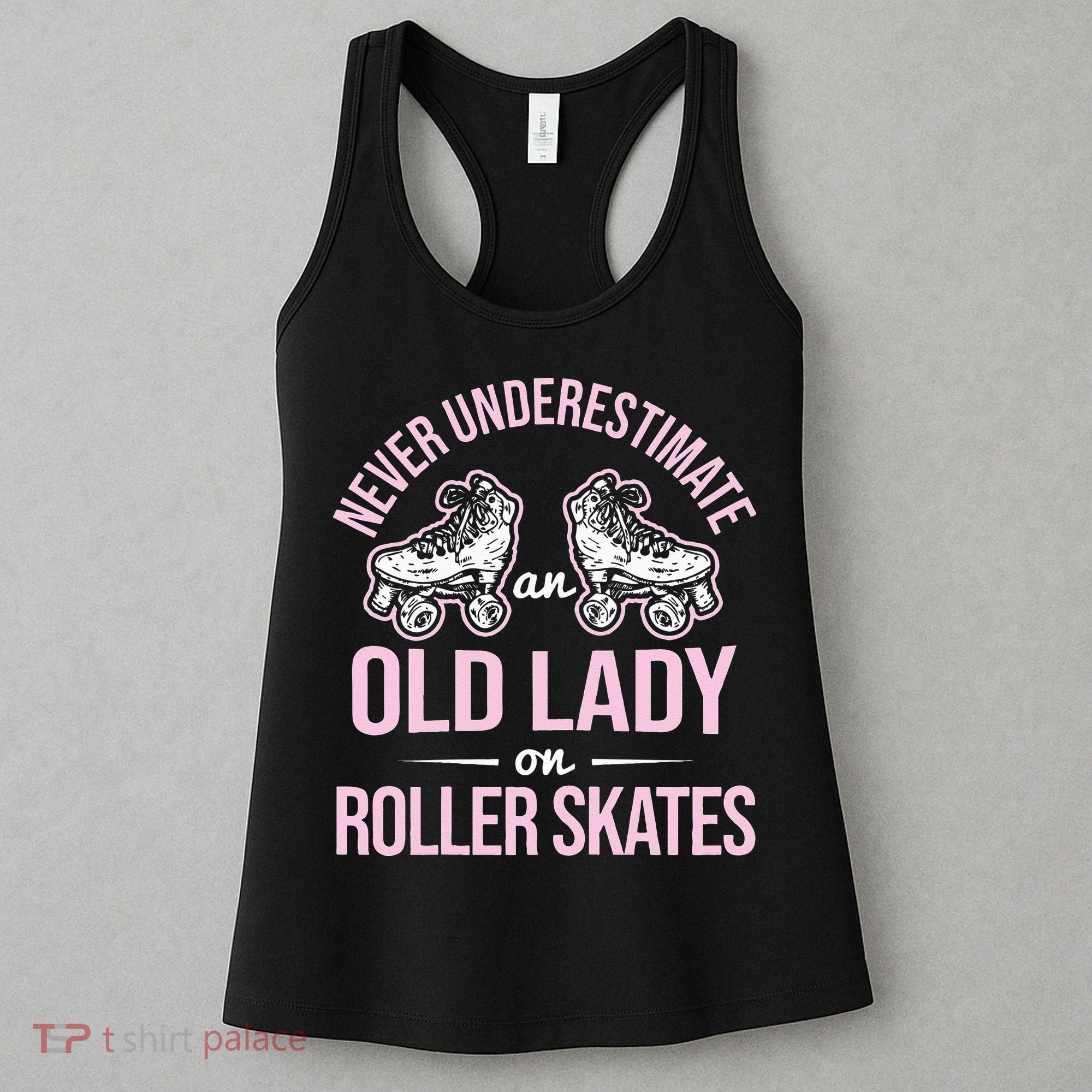 Old Lady On Roller Derby Roller Skating Roller Skate Women's Tank Top