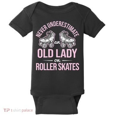 Old Lady On Roller Derby Roller Skating Roller Skate Baby Bodysuit