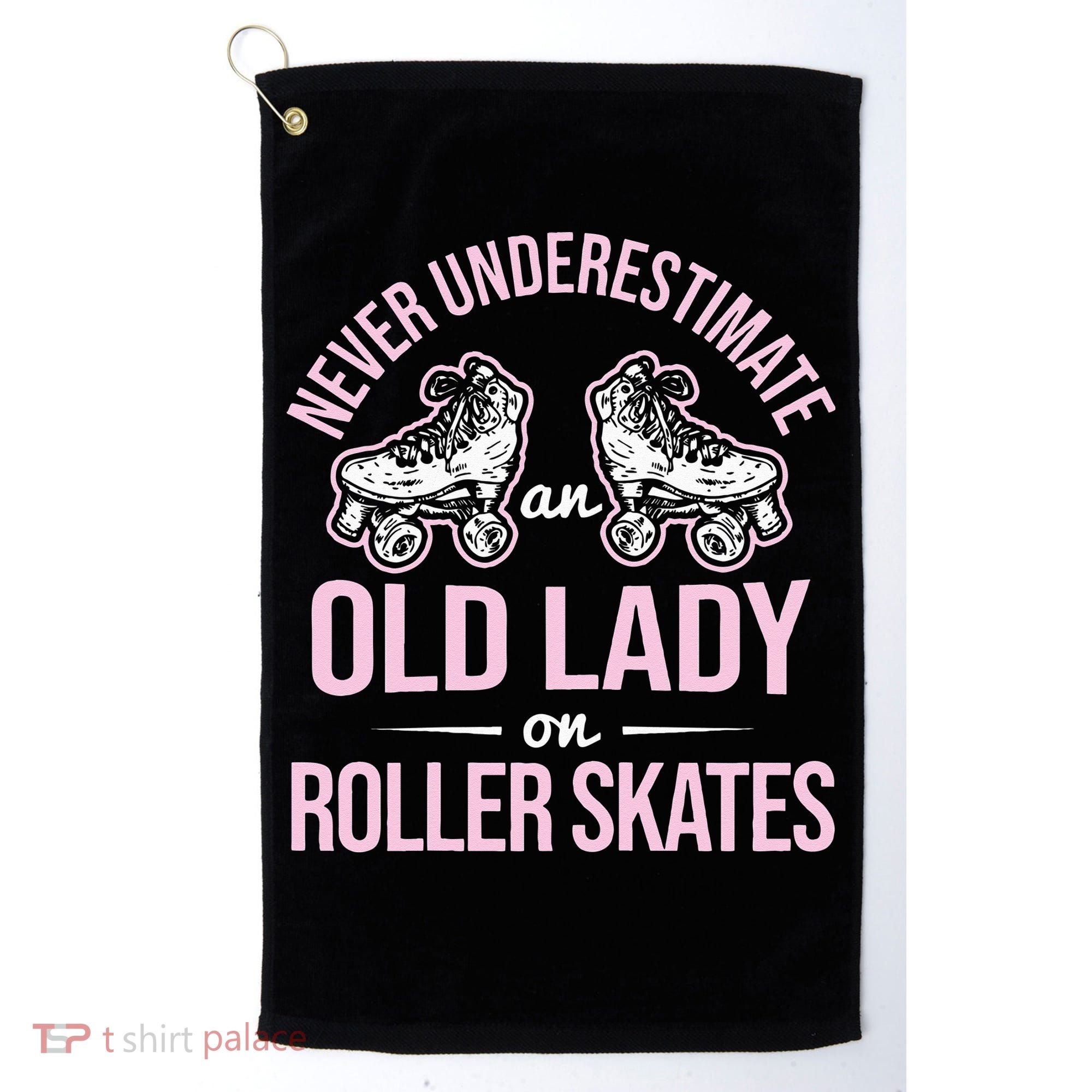 Old Lady On Roller Derby Roller Skating Roller Skate Golf Towel