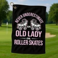 Old Lady On Roller Derby Roller Skating Roller Skate Golf Towel thumb 1